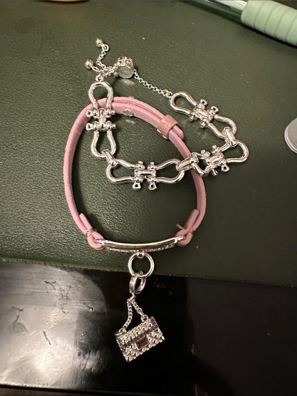 Bomb party set of 2 bracelets with removable purse charm